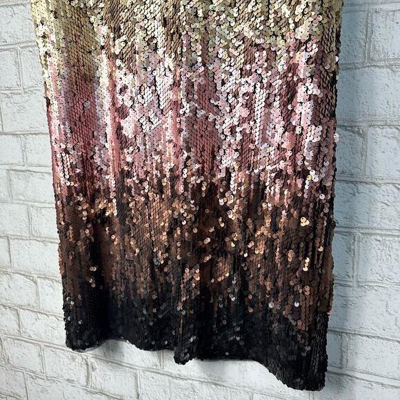 Aidan Mattox Dress Sequin Ombre Mini Shift Short Sleeve Black Pink Gold 0 XS - Picture 6 of 12
